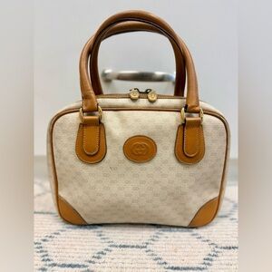 GUCCI Vintage 80’s Brown GG Monogram Signature Micro Supreme Top Handle Handbag